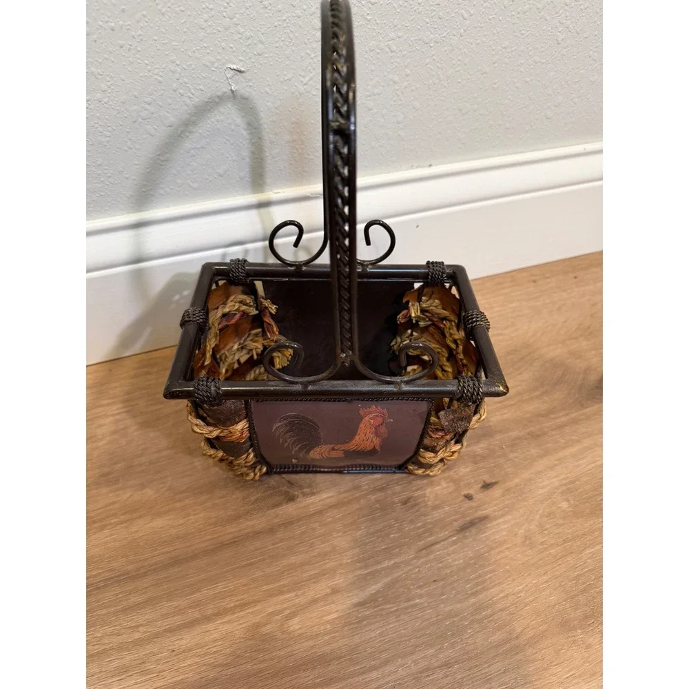 Rooster Decorative Basket Small Brown Rustic Farmhouse Country Kitchen Farm